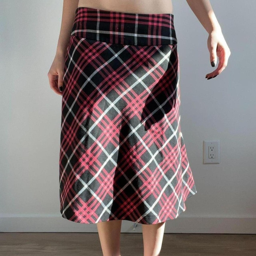 Y2K Vintage Cato Plaid Tartan Pink & Black Midi Skirt